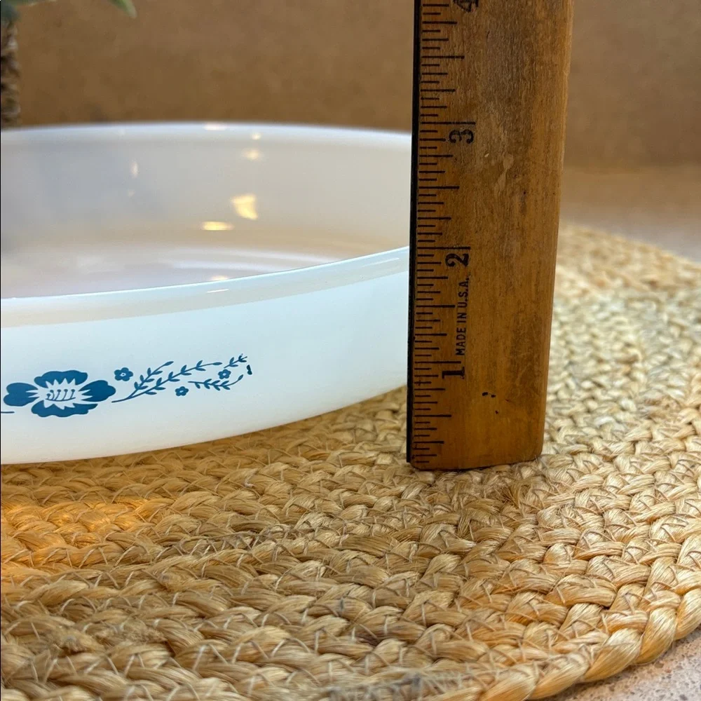 Vintage Termocrisa Milk Glass with Blue Flowers Shallow Casserole Dish